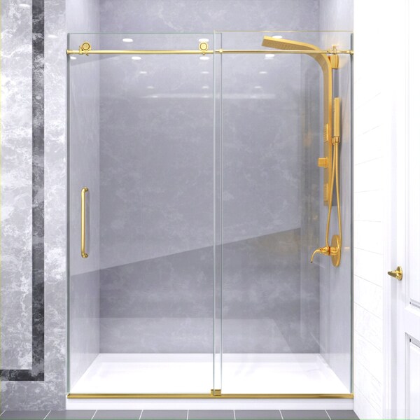 Anzzi Madam Series 76 in. x 50-54 in. Frameless Sliding Shower Door in Brushed Gold, 3/8 in Clear Glass SD-AZ13-03BG - main