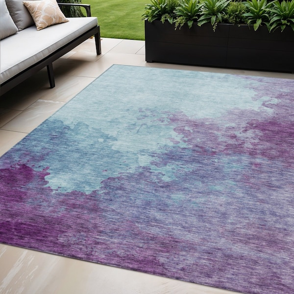 Homeroots 5' X 8' Sky Blue And Purple Abstract Washable Indoor Outdoor Area Rug 604840 - main