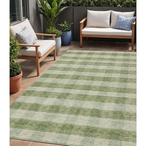 Homeroots 5' X 8' Green And Light Green Plaid Washable Indoor Outdoor Area Rug 595476 - main