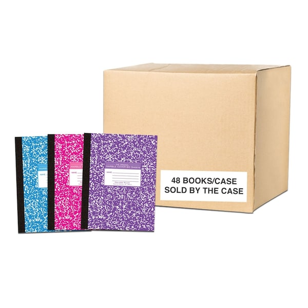 Roaring Spring Case of Assorted Marble Comp Notebook, College Ruled, 80 sht, Oversized 10.25"x8", Flexible Covers, PK48 77480cs - main