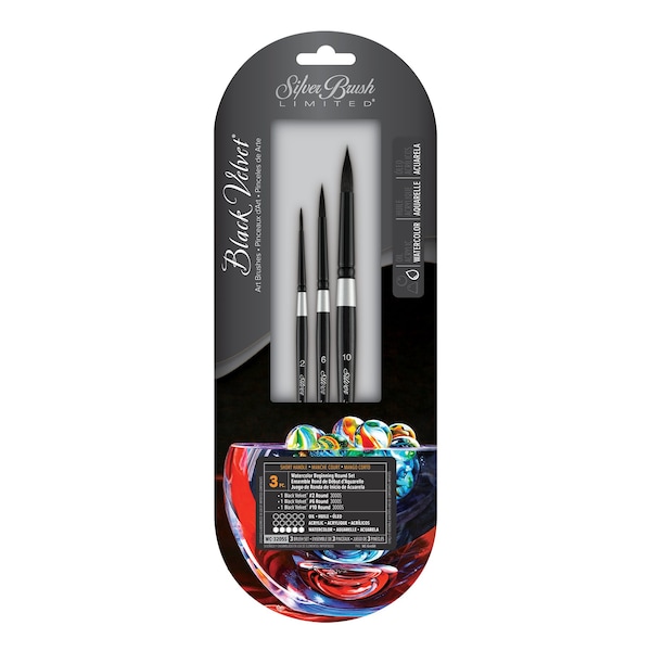 Silver Brush Black Velvet Beginning Round Watercolor Brushes, 3-Piece Set WC-3205S - main