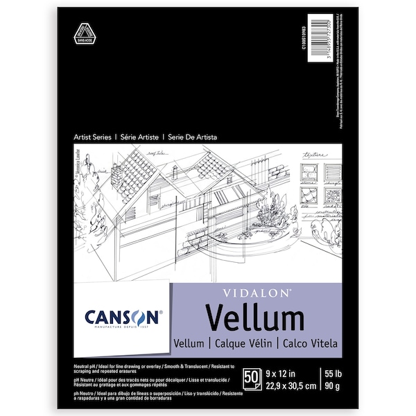Canson Artist Series Vidalon Vellum Pad, Translucent, Foldover Binding, 50 Sheet, 9X12 inch C100510983 - main
