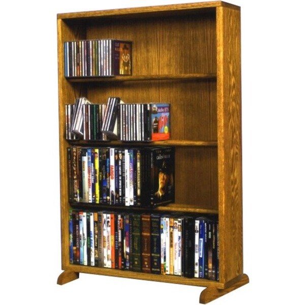 Wood Shed Cdracks Solid Oak 4 Row Dowel DVD Cabinet Tower Capacity 160 DVD s Honey Oak Finish 415-24 - main