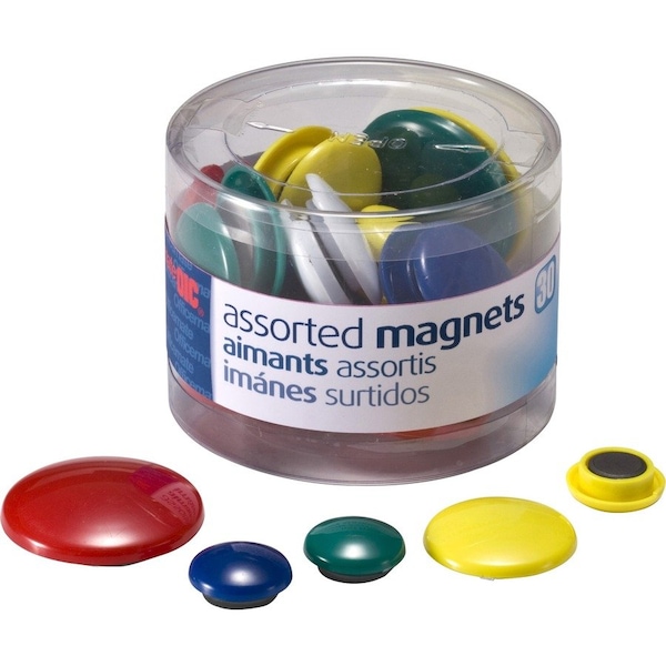 Officemate International Officemate Assorted Magnets, Circles, Assorted Sizes and Colors, 30 per Tub 92500 - main