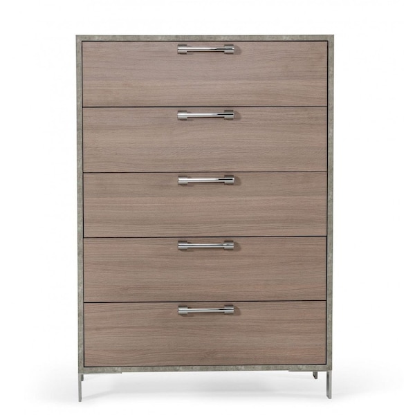 Homeroots 35" Brown Oak And Grey Solid And Manufactured Wood Five Drawer Chest 491542 - main