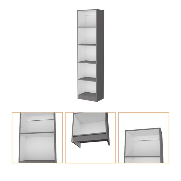 Homeroots 71" Gray And White Wood Five Tier Bookcase 546196 - main