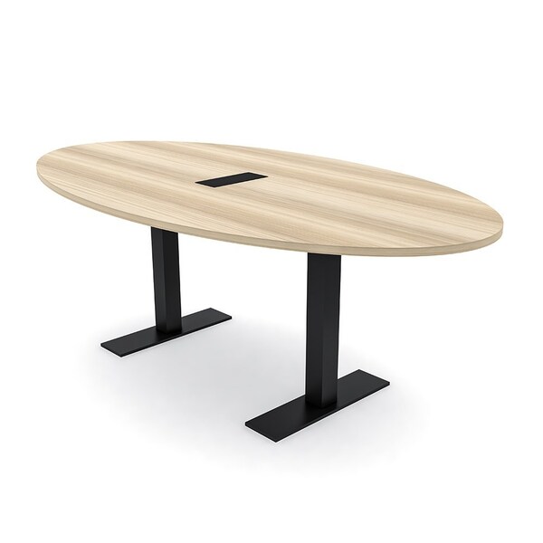 Skutchi Designs 7ft Conference Table With Power Unit | 4 Person Modular Oval Meeting Table | Harmony Series HAR-OVL-48X84-T.BK-K525-EBLK - main