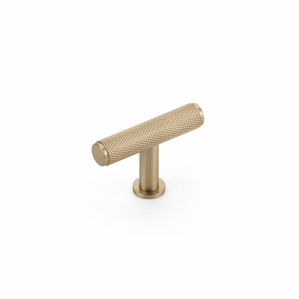 Schaub 2in Center to Center Pub House Knurled T Cabinet Knob Signature Satin Brass Finish 5001-SSB - main