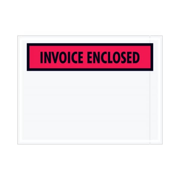 Box Packaging Panel Face Envelopes, "Invoice Enclosed" Print, 6"L x 4-1/2"W, Red, 1000/Pack PL463 - main