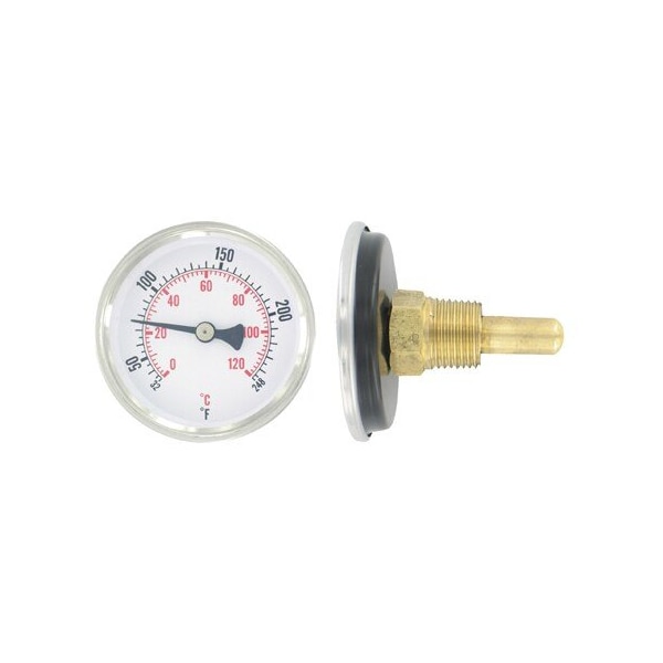 Dwyer Instruments Bi-metal, hot water thermometer with brass separable well, range 30-250 Degrees F (0-120 Degrees C) HWT250 - main