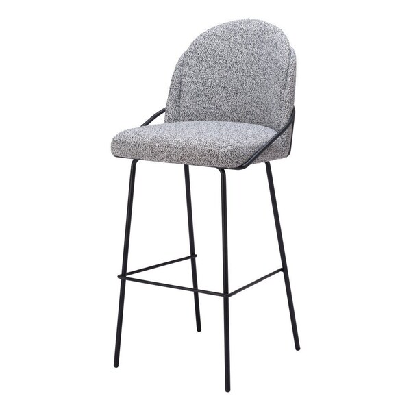 Homeroots Set of Two 30" Light Gray And Black Shearling And Steel Bar Height Bar Chairs 555693 - main
