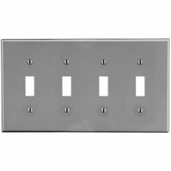 Hubbell Wiring Device-Kellems Wallplate, Mid-Size 4-Gang, 4) Toggle, Gray PJ4GY - main
