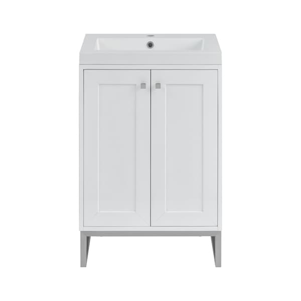 James Martin Vanities Chianti 24 in. Single Vanity, Glossy White, Brushed Nickel, w/ White Glossy Composite Stone Top 533V24GWBNKWG - main