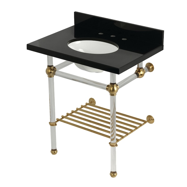 Kingston Brass 30-Inch Black Granite Console Sink with Acrylic Legs and Shelf, 8-Inch, 3-Hole KVPK30KAB7 - main