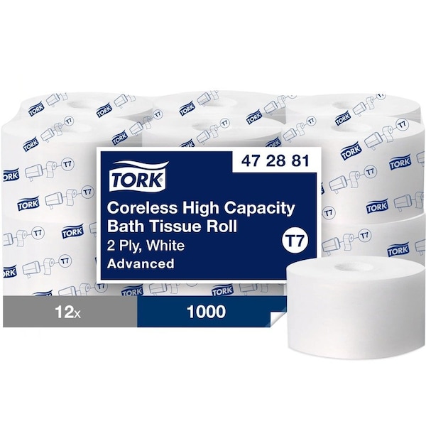Tork Advanced Coreless High Capacity Bath Tissue, 2-Ply, White, 1,000 Sheets/Roll, 12PK 472881 - main