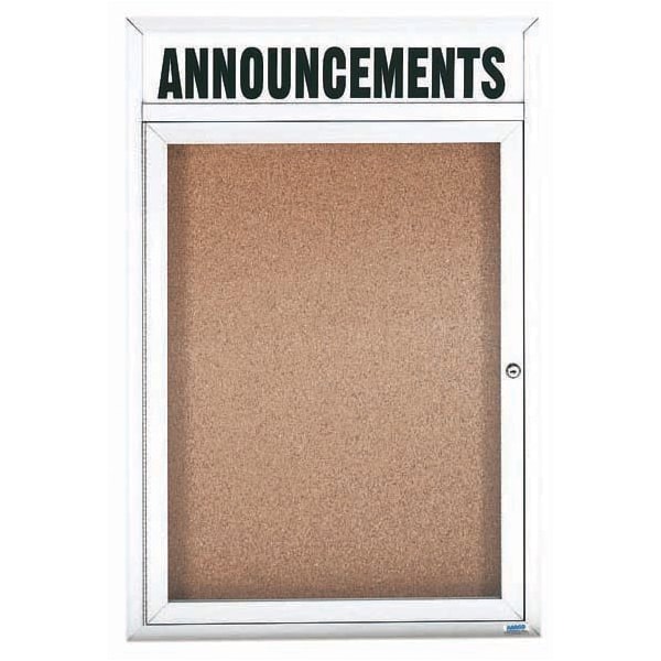 Aarco Enclosed Bulletin Board w/ Header White Powder Coated Al Frame, 24''Hx18''W DCC2418RHW - main