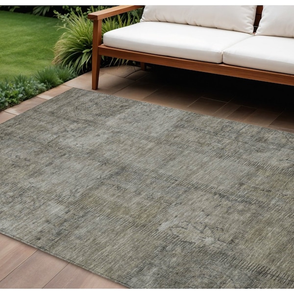 Homeroots 9' X 12' Taupe Brown And Beige Patchwork Washable Indoor Outdoor Area Rug 581627 - main