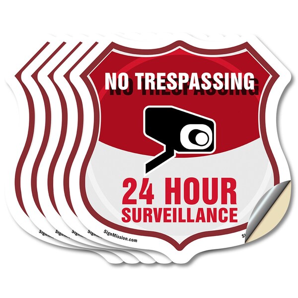 Signmission No Trespassing Shield Sign 24 Hour Surve, 4 inch X 4 inch, Vinyl Decal, 5PK SHI-D-5PACK-4-419 - main