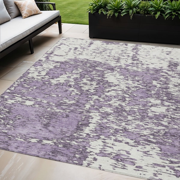 Homeroots 5' X 8' Lavender And Ivory Abstract Washable Indoor Outdoor Area Rug 612756 - main