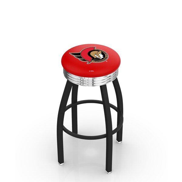 Holland Bar Stool Co 25" Blk Wrinkle Ottawa Senators Swivel Bar Stool, Chrome Ring L8B3C25OttSen - main
