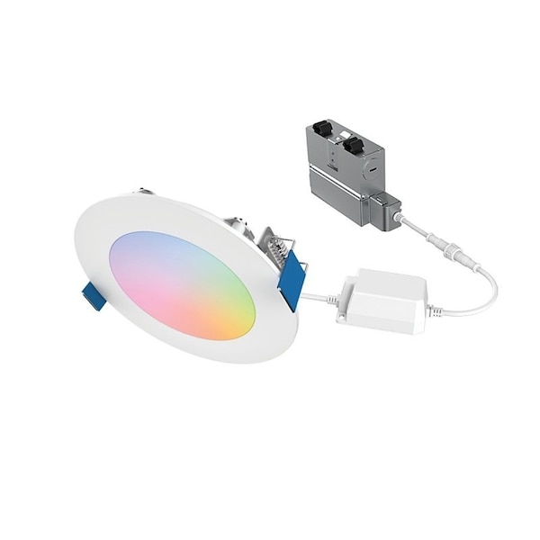 Halo Smart Wi-Fi HLB Series Slim Canless Downlight, 9.4 W, 120 V, 1-Lamp, LED Lamp, Plastic, White HLB4069WZRGBWMWR - main