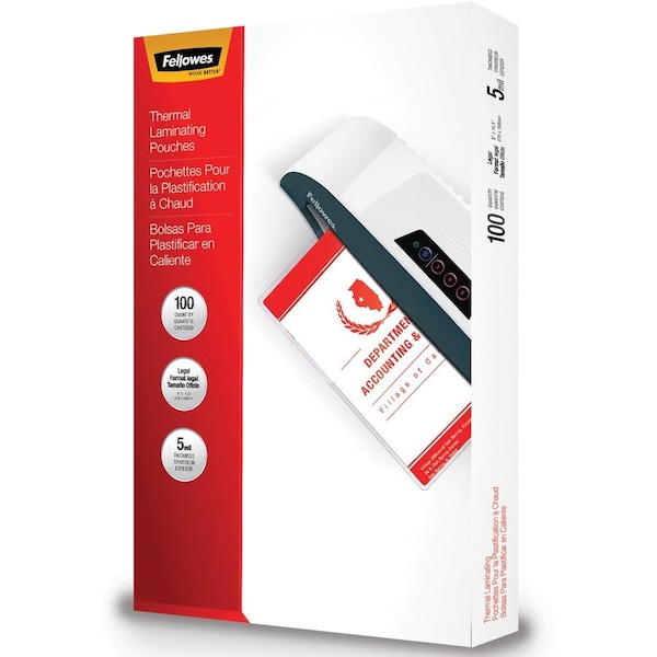 Fellowes LAMINATING POUCHES, 5 MIL, 9in X 14.5in, GLOSS CLEAR, 100PK 52045 - main