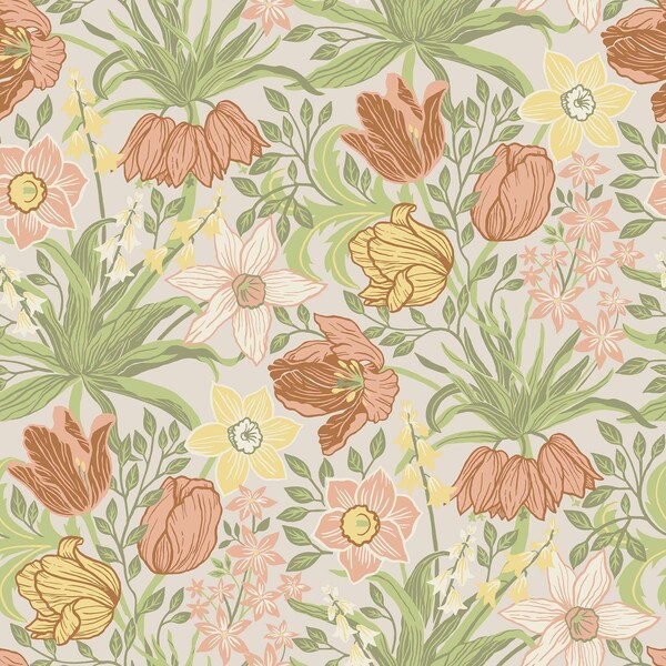 A-Street Prints Cecilia Chartreuse Tulip and Daffodil Wallpaper 4143-34028 - main