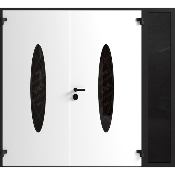 Vdomdoors Front Exterior Prehung Aluminum Double Doors Ronex1277 Black Enamel 1 Sidelight Mirrored Clear RONEX1277DEXD-BLK-W72+12xH80-RH-O - main