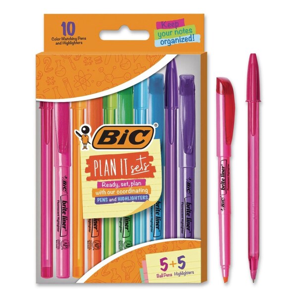 Bic Plan It Sets Ballpoint Pen and Highlighter Pack, Assorted Colors, (5) Highlighters, (5) Pens WMSBL10-AST - main