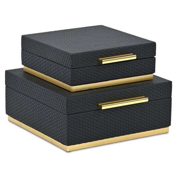 Homeroots Set of Two Black And Gold Square Nesting Decorative Storage Boxes With Lids, 2PK 712922 - main
