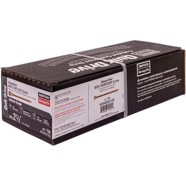 Simpson Strong-Tie Strong-Drive WSV SUBFLOOR Screw, Collated No, 9 x 2-1/2'' T-25 Yellow-Zinc, 750-Qty HCKWSV212S - main