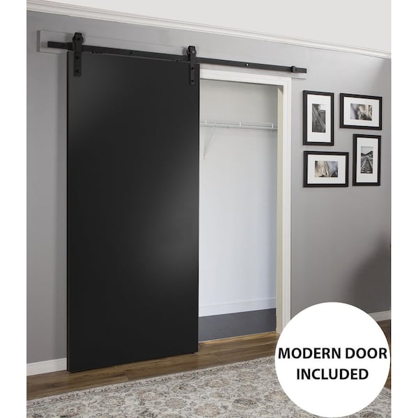 Sartodoors Sturdy Barn Door with Hardware, Planum 0010 Black Matte, 6.6FT Rail Hangers Heavy Set, Modern Solid PLANUM0010BD-B-BLK-18 - main