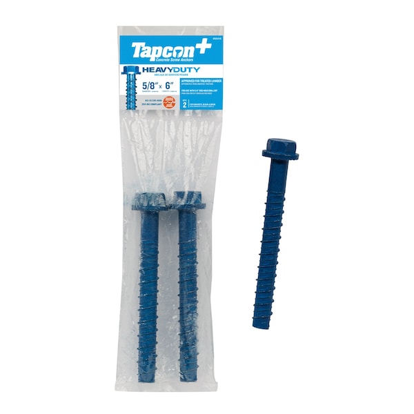 Tapcon 5/8 x 6 in Heavy-Duty Hex Head Concrete Anchors Corrosion Resistant Blue Climaseal Coating, 2PK 50416 - main