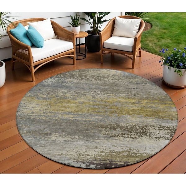Homeroots 8' Taupe Brown And Gold Round Abstract Washable Indoor Outdoor Area Rug 630863 - main