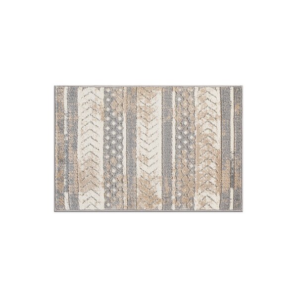 World Rug Gallery Distressed Geometric Indoor/Outdoor Area Rug 2 ft x 3 ft Beige 8019BEIGE2X3 - main