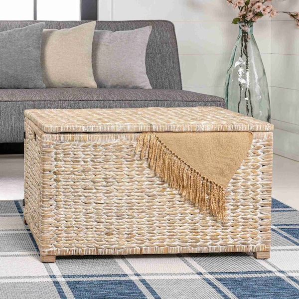 Happimess Anada 30in Hand-Woven Wicker Weave Storage Trunk, White Wash HPM9005C - main