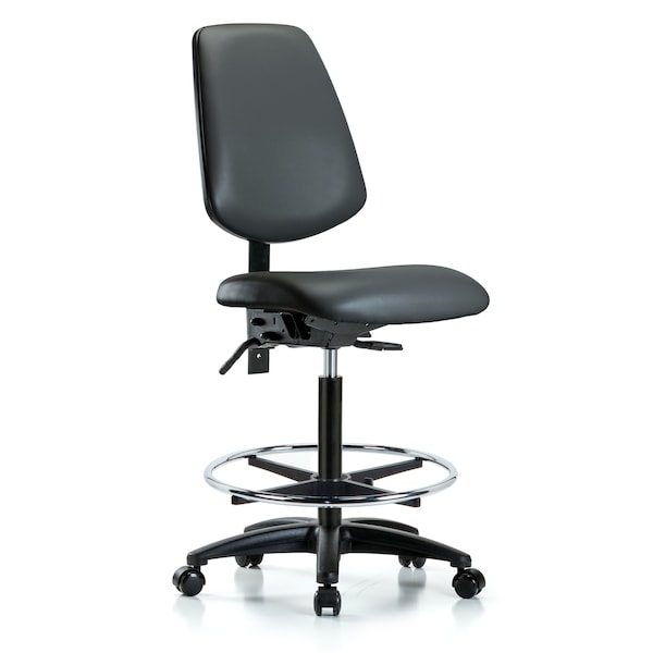 Blue Ridge Ergonomics Vinyl Chair, High Bench, Med Back, Tilt, Foot Ring, Casters, Carbon BR-VHBCH-MB-RG-T1-A0-CF-RC-8823 - main