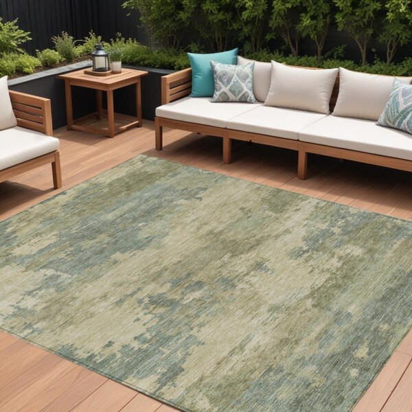 Homeroots 8' X 10' Pale Aqua And Khaki Abstract Washable Indoor Outdoor Area Rug 630936 - main