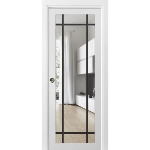 Sartodoors Sliding French Pocket Door Clear Glass, Lucia 2266 White Silk and Aluminum Strips, Kit Trims Rail LUCIA2266PD-WS-32 x 80 - main