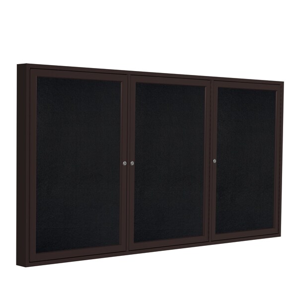 Ghent 3 Door Enclosed Recycled Rubber Bulletin Board, Bronze Aluminum Frame, 3'H x 6'W, Black PB33672TR-BK - main