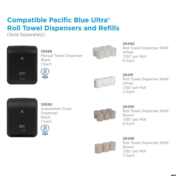 Georgia-Pacific Pacific Blue Ultra Hardwound Paper Towels, 1 Ply, Continuous Roll Sheets, 1150 ft, White, 6 PK 26490 - main