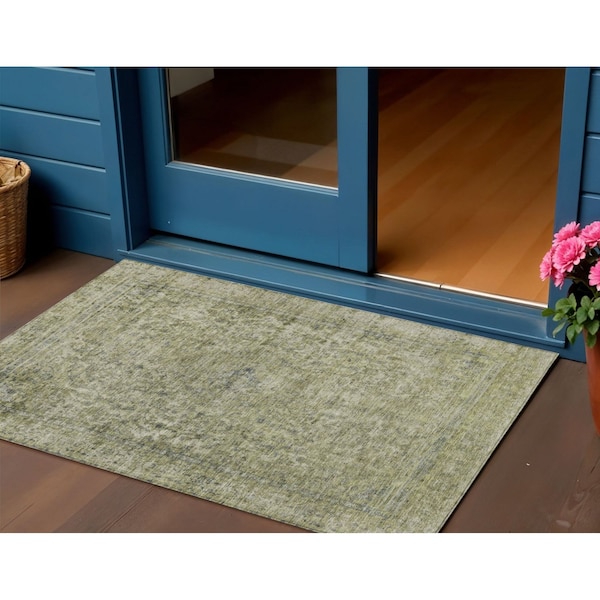 Homeroots 3' X 5' Sage And Beige Abstract Washable Indoor Outdoor Area Rug 616022 - main
