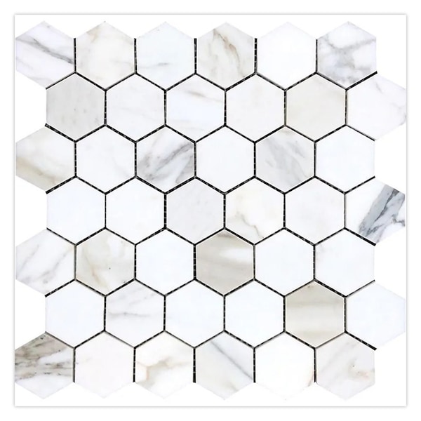 Apollo Tile 12x12 Polished White Gray Marble Mosaic Hexagon Wall and Floor Tile 4.83 sq ft/case, 5PK APLTSC88G23PA - main