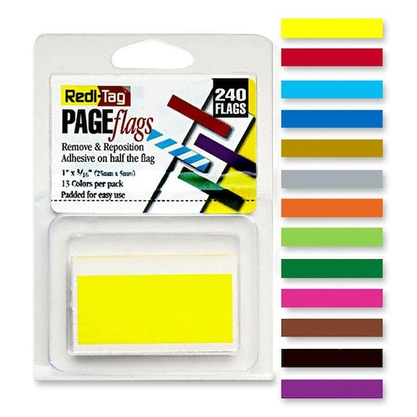 Redi-Tag Small Flags, 3/16" x 1", Assorted, 240 Flags/Pack 20202 - main