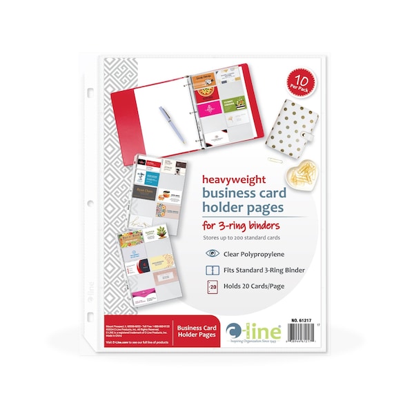 C-Line Products 8-1/8" x 11-1/4" Poly Business Card Holder Pages for Ring Binders, 10/PK, 5PK/BX, 10BX/CT 61217-BX - main