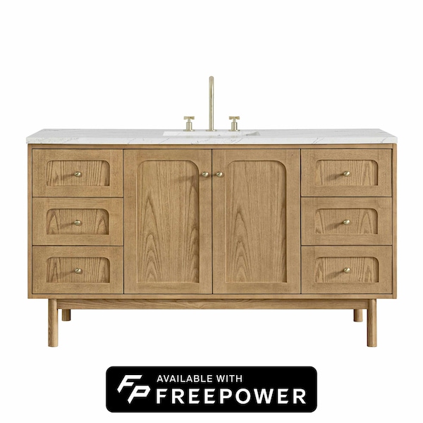James Martin Vanities Laurent 60 in. Single Vanity, Light Natural Oak, w/ 3 CM Ethereal Noctis Silestone Top 545-V60S-LNO-FENC - main