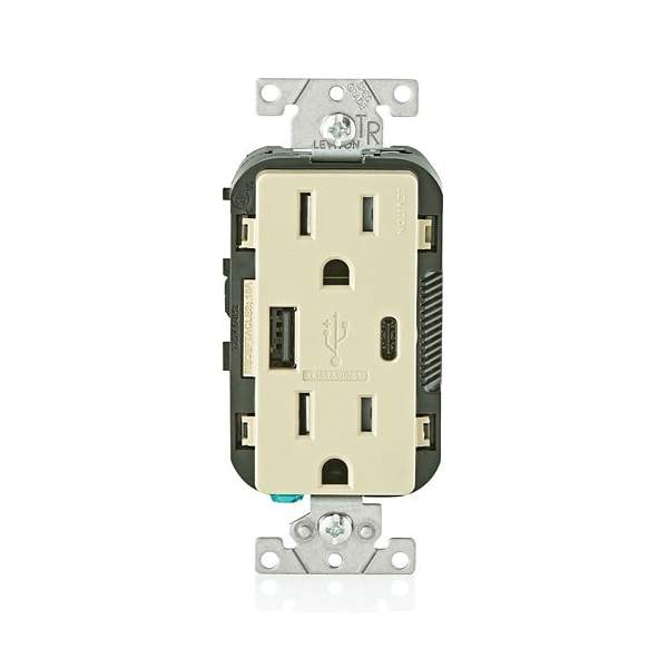 Leviton USBReceptacle, 15A, 1/2hp, Ivory, Thrmplstc T5633-I - main