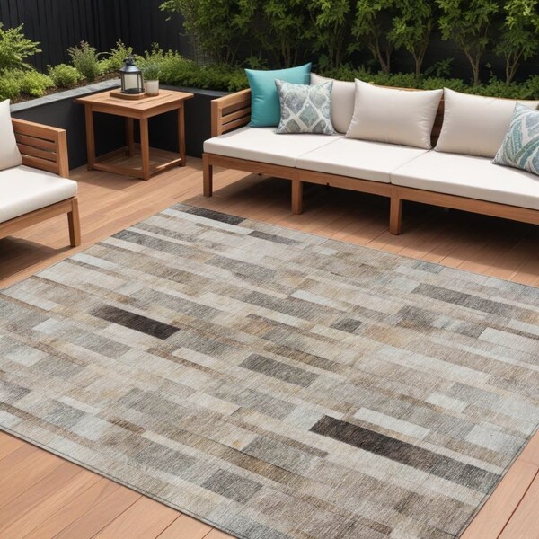 Homeroots 9' X 12' Taupe And Gray Striped Washable Indoor Outdoor Area Rug 615528 - main