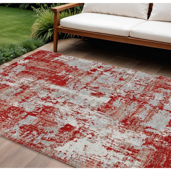 Homeroots 9' X 12' Red Gray And Ivory Abstract Washable Indoor Outdoor Area Rug 597996 - main