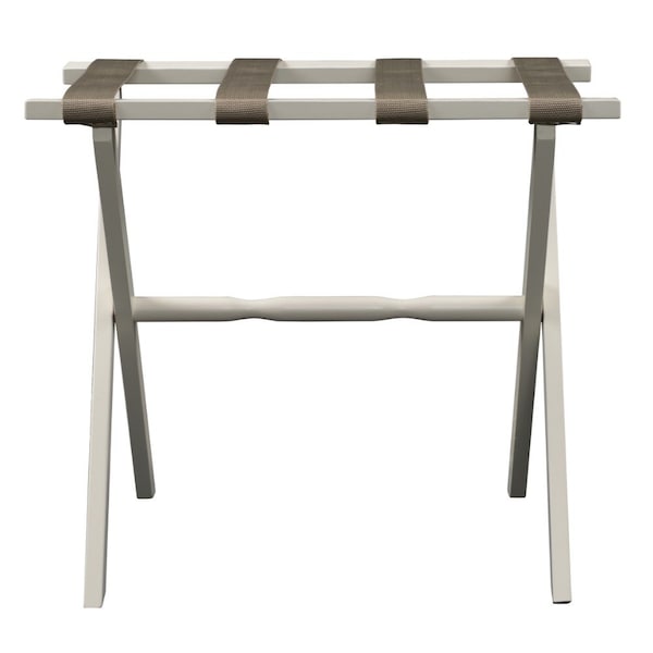 Homeroots Hotel Ivory Finish Wood Folding Luggage Rack With Tan Straps 383080 - main